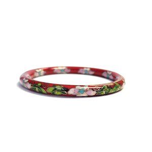 Vintage Asian Cloisonne  Red Floral Bracelet